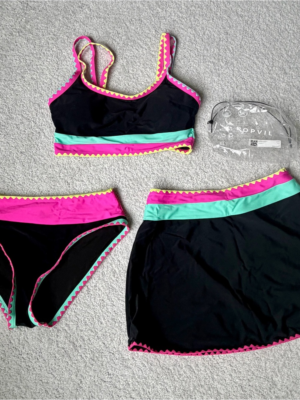 Popvil Color Block Bikini Swim Set - 3-Piece